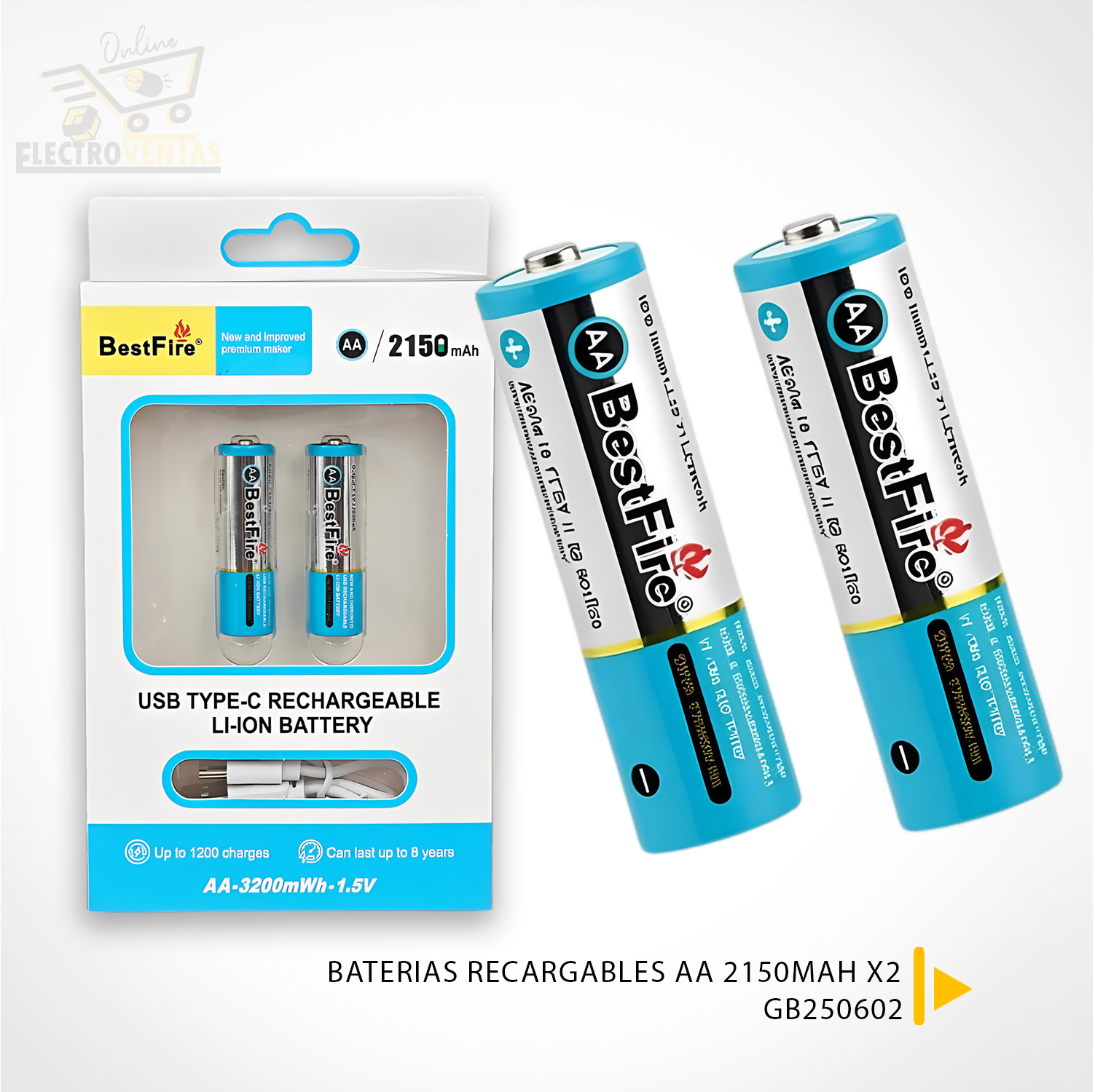 BestFire AA USB Type-C 2150mAh Rechargeable Li-ion Battery - 3200mWh(1.5V) - ۚ۷ۧ۱ÙŰ© ÙÙŰ«ÙÙÙ
ÙۧۚÙŰ© ÙŰ„Űčۧۯ۩ ۧÙŰŽŰÙ