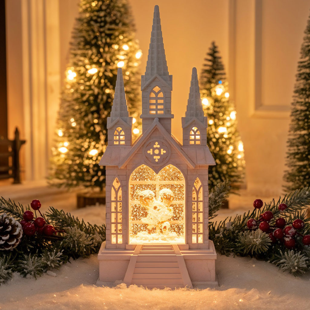 ChĂąteau Ă neige lumineux avec paillettes tourbillonnantes â ŰŻÙÙÙ۱ ÙÙŰčŰ© ۧÙŰ«ÙŰŹ
