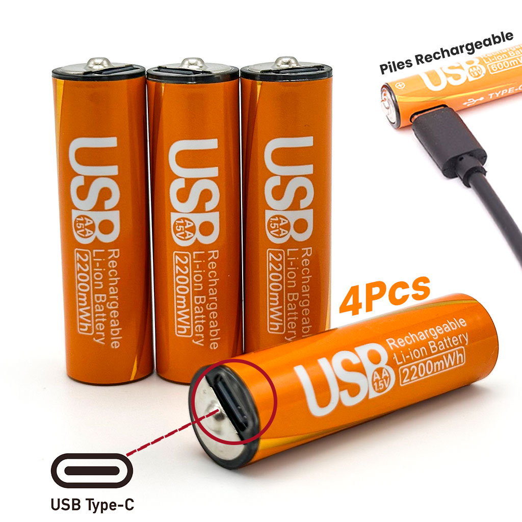 Pack de 4 Piles Rechargeables USB Type-C â AA 1.5V 2200 mAh â ŰčÙۚ۩ Ù
Ù 4 ۚ۷ۧ۱ÙۧŰȘ ÙۧۚÙŰ© ÙÙŰŽŰÙ