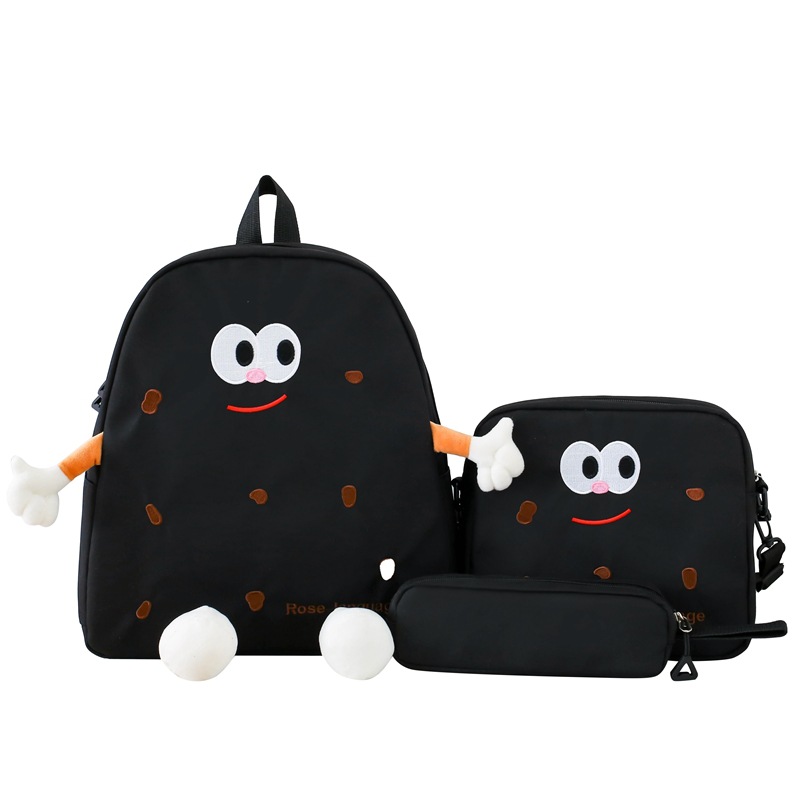 Ensemble de sacs d’école Kawai pour adolescents 3Pcs Language Noir – محفظة 3 قطع كاواي أسود