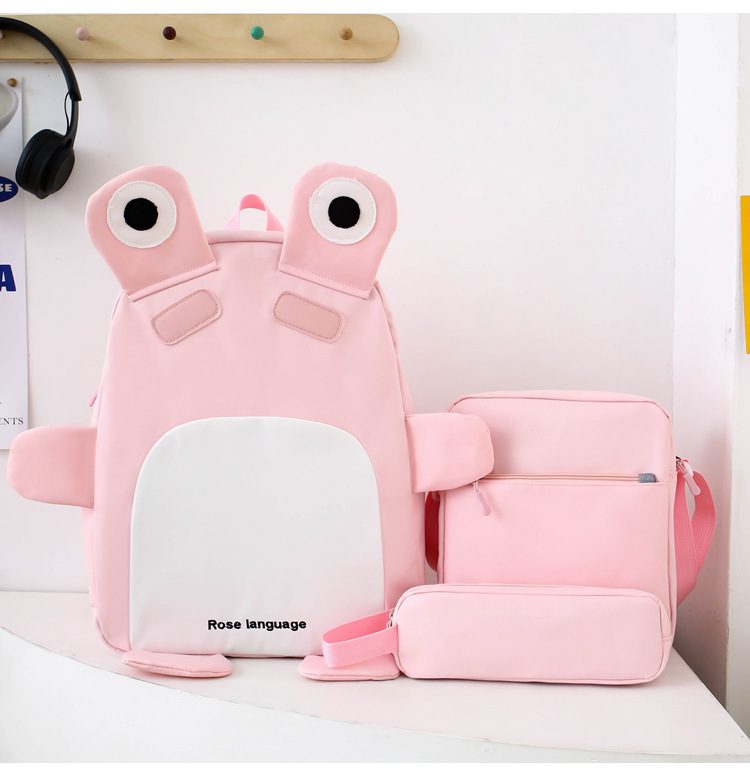 Sac à Dos Scolaires Enfant 3 en 1 Motif Grenouille Rose Language Style Dos Kawaii Rose SACKDS32RS - طقم حقائب مدرسية للأطفال 3 في 1 بتصميم الضفدع اللطيف
