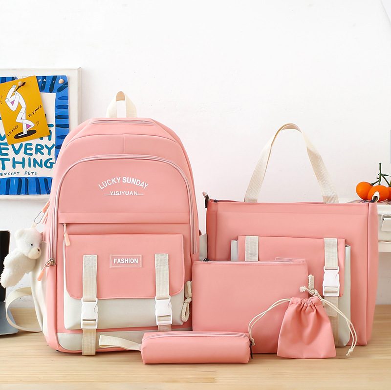 Ensemble de sacs à dos Kawai pour adolescents 5Pcs YISIYUAN V2 Rose – محفظة 5 قطع كاواي للبنات
