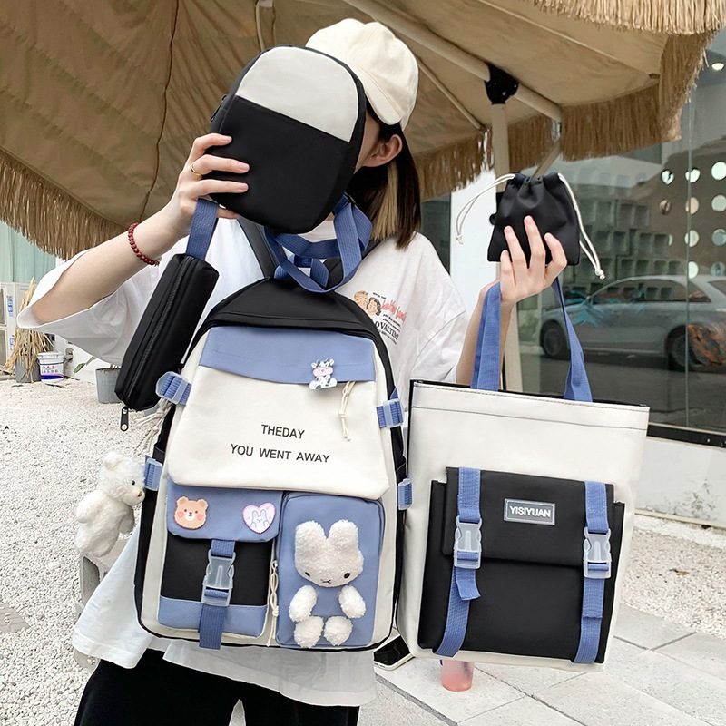 Sac à Dos Multifonctionnel Kawaii Grand Volume Imperméable et Résistant 5Pcs Noir SACKDS25N - حقيبة ظهر بعدة قطع بتصميم كاوايي