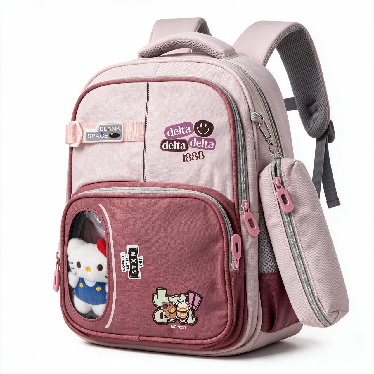 Sac à Dos Scolaire Delta Design Ergonomique avec Trousse et Pendentif Ours Inclus Mauve - حقيبة ظهر مدرسية عصرية مع مقلمة مدمجة