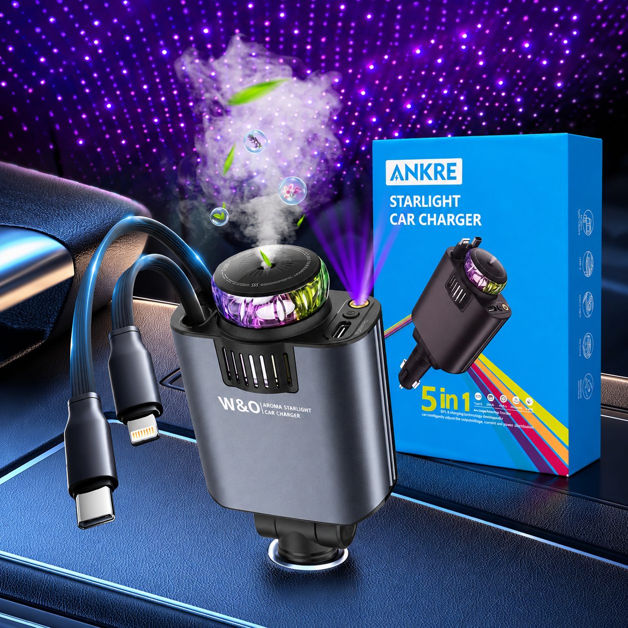 Starlight D1 Chargeur voiture rĂ©tractable 5 en 1 avec aromathĂ©rapie et lumiĂšre des Ă©toiles - ێۧŰÙ ŰłŰ±ÙŰč ÙÙŰłÙۧ۱۩ Ù
Űč Ù
Űč۷۱