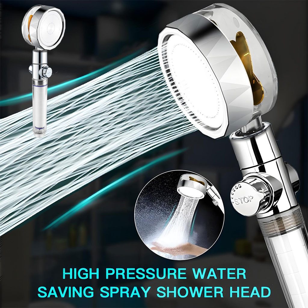 Pommeau de Douche avec Ventilateur Ăconomie pour Salle de Bains DĂ©bit 360 DegrĂ©s Rotation