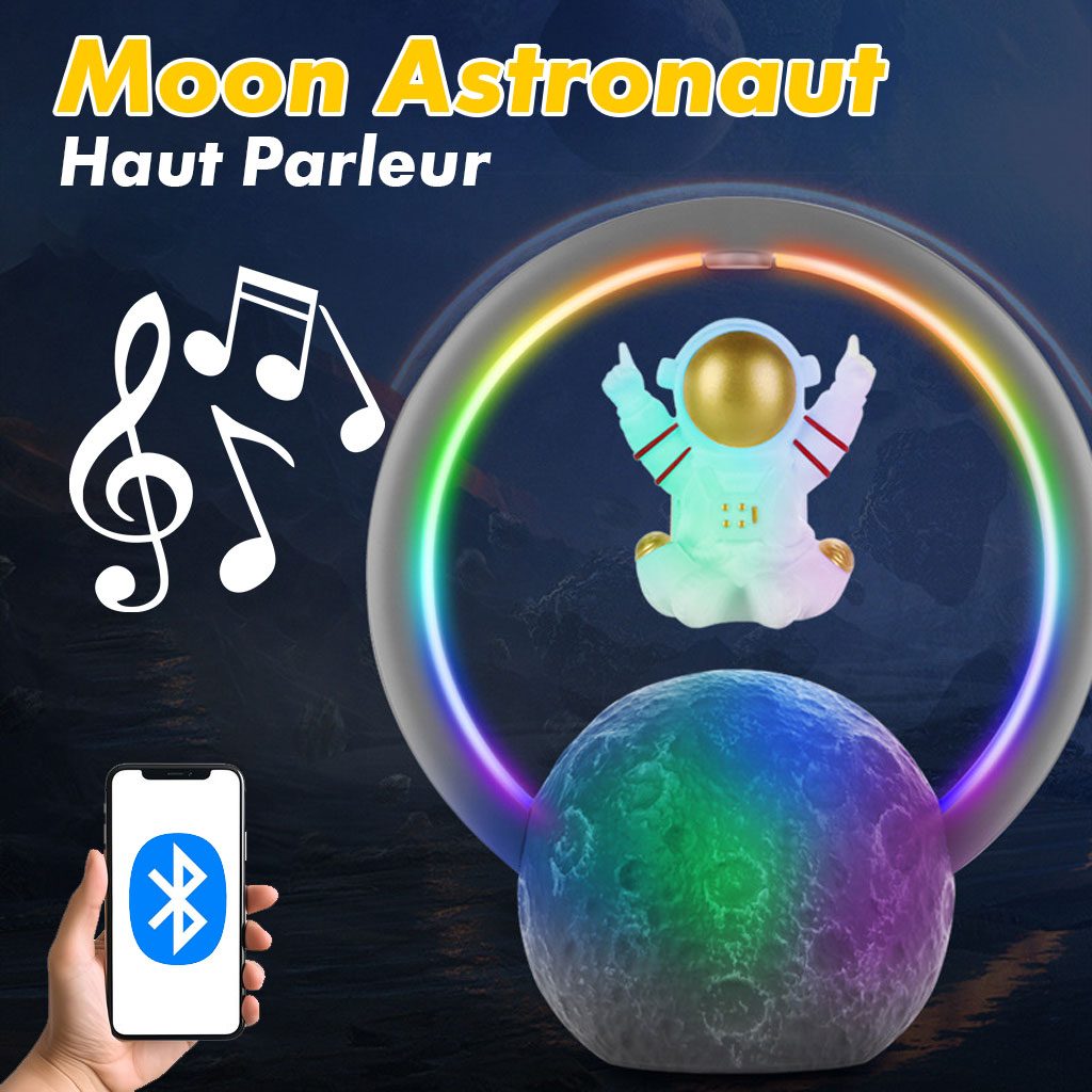 Haut-parleur Bluetooth et Lampe dâastronaute en lĂ©vitation magnĂ©tique avec lampe flottante en forme de lune rotative