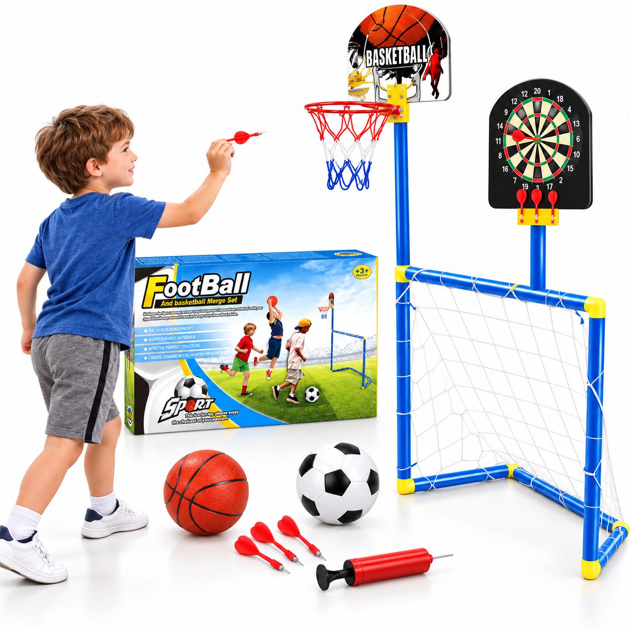 Kit de Jeux 3 en 1 Football, Basketball et FlĂ©chettes - Ù
ŰŹÙ
ÙŰčŰ© ŰŁÙŰčۧۚ ۱Ùۧ۶ÙŰ© 3 ÙÙ 1 (Ù۱۩ ÙŰŻÙ
Ű ŰłÙŰ©Ű Ù۱Ù
Ù Ű§ÙŰłÙۧÙ
)