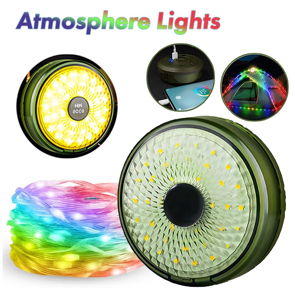 LumiÚre de camping LED multifonctionnelle, chargeur USB, chaßne d'atmosphÚre colorée