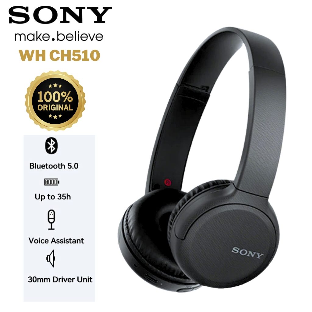 Sony Casque Bluetooth Original sans fil assistant vocal intégré, charge rapide, autonomie jusqu'à 35 heures WH-CH510