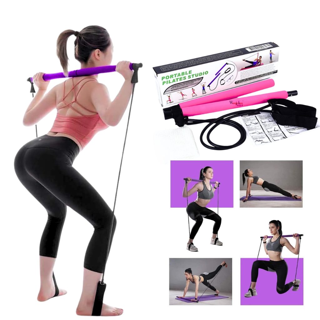 Barre de pilates portable avec bande de résistance réglable