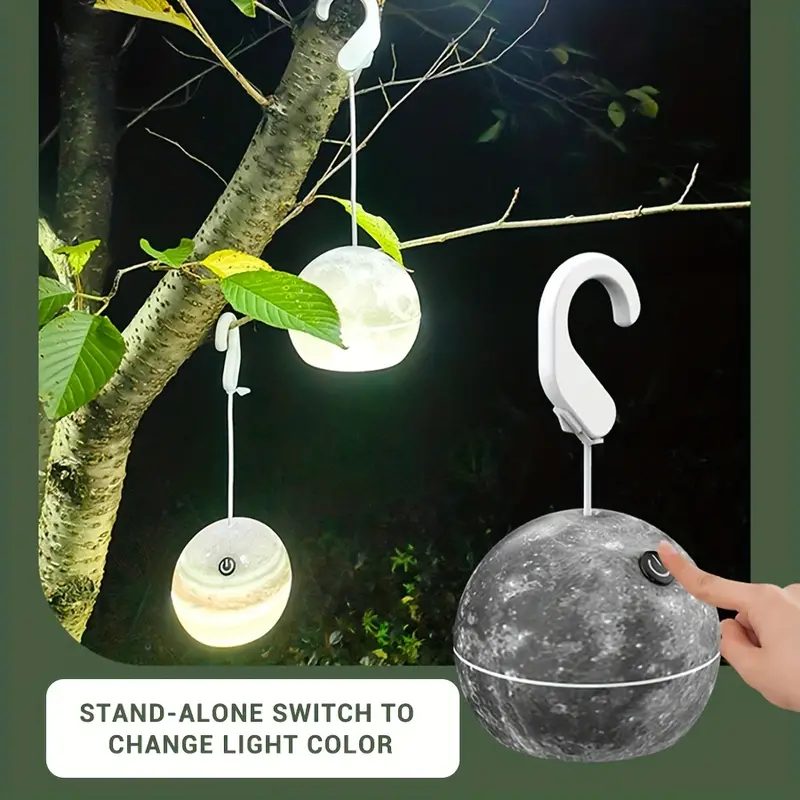 Lampe Led Suspendue En Forme De Boule Décorative, Rechargeable Par Usb, Pour Camping Intérieur Et Extérieur, En Forme De Lune Ou De Terre, 1