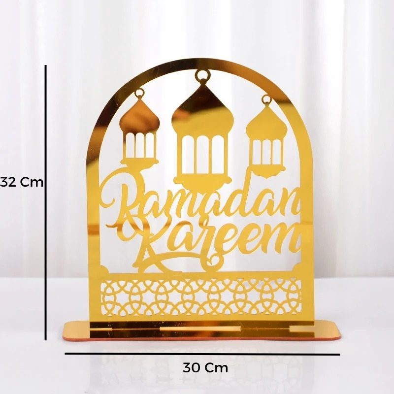 Ornements en acrylique Ramadan Kareem, lanterne étoile de lune dorée, décorations pour la maison