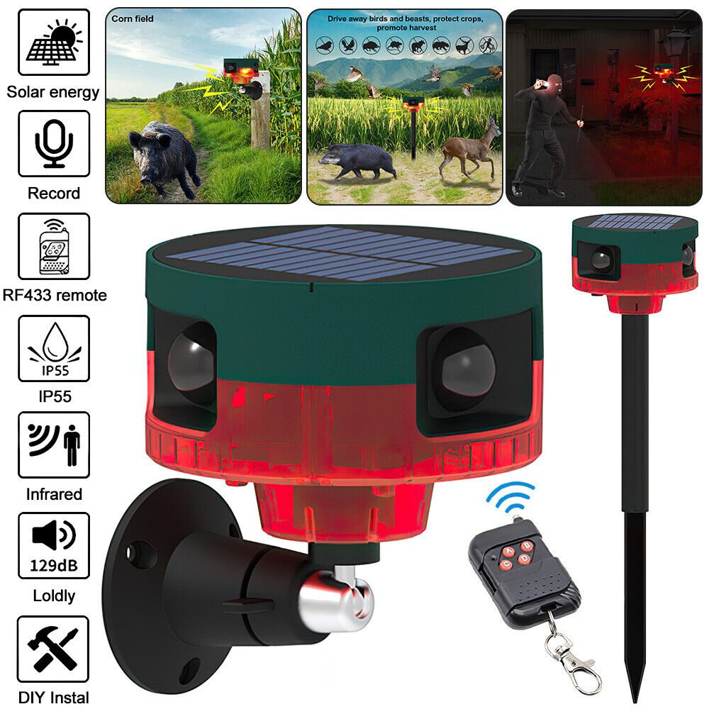 Répulsif pour animeux Capteur de mouvement à énergie solaire, alarme sonore et lumineuse 6 LED
