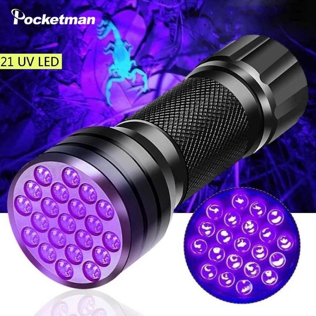 lampe de poche UV  21LED en alliage d'aluminium détecteur des scorpions et faux billet