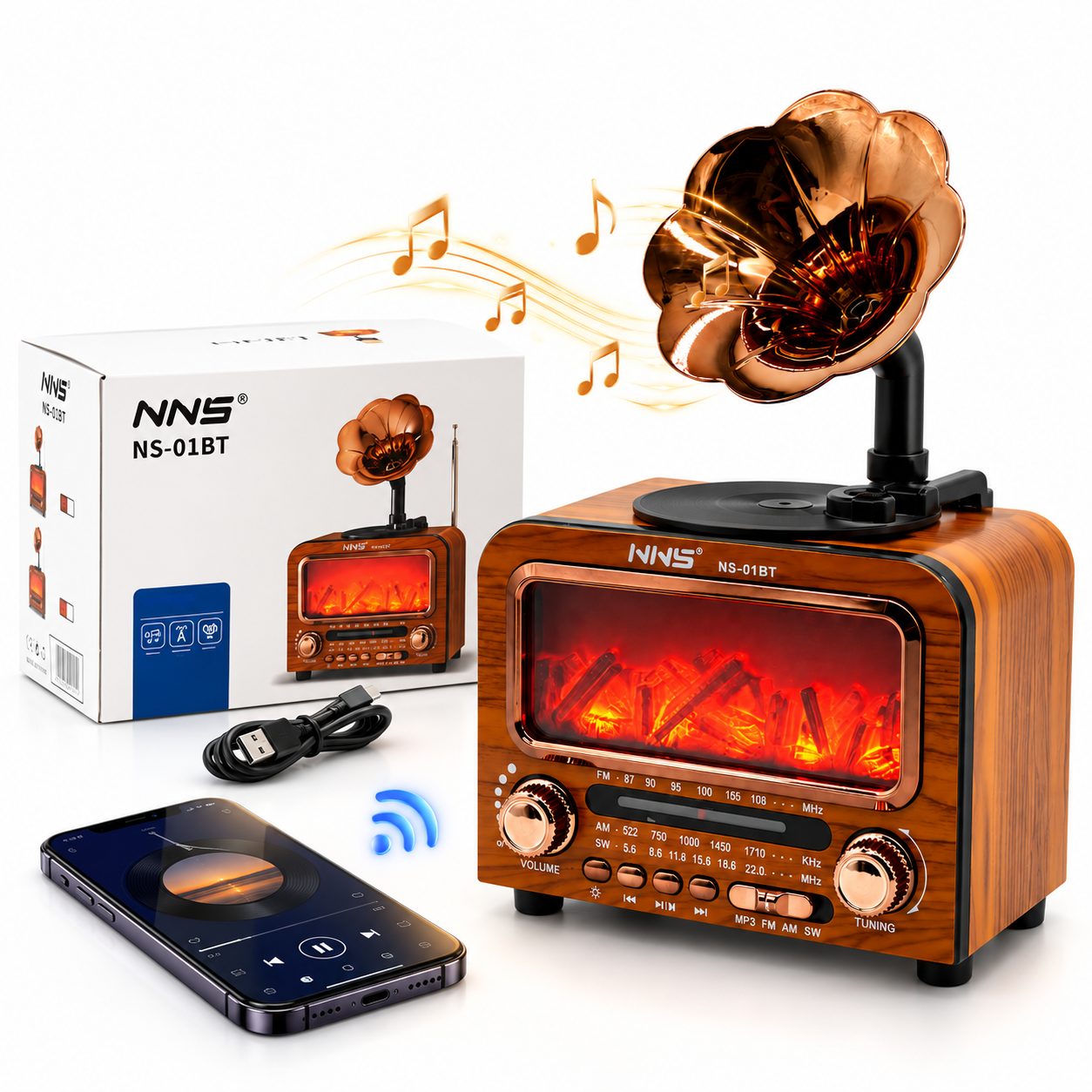 Haut-Parleur Bluetooth Vintage avec Radio NNS NS-01BT
