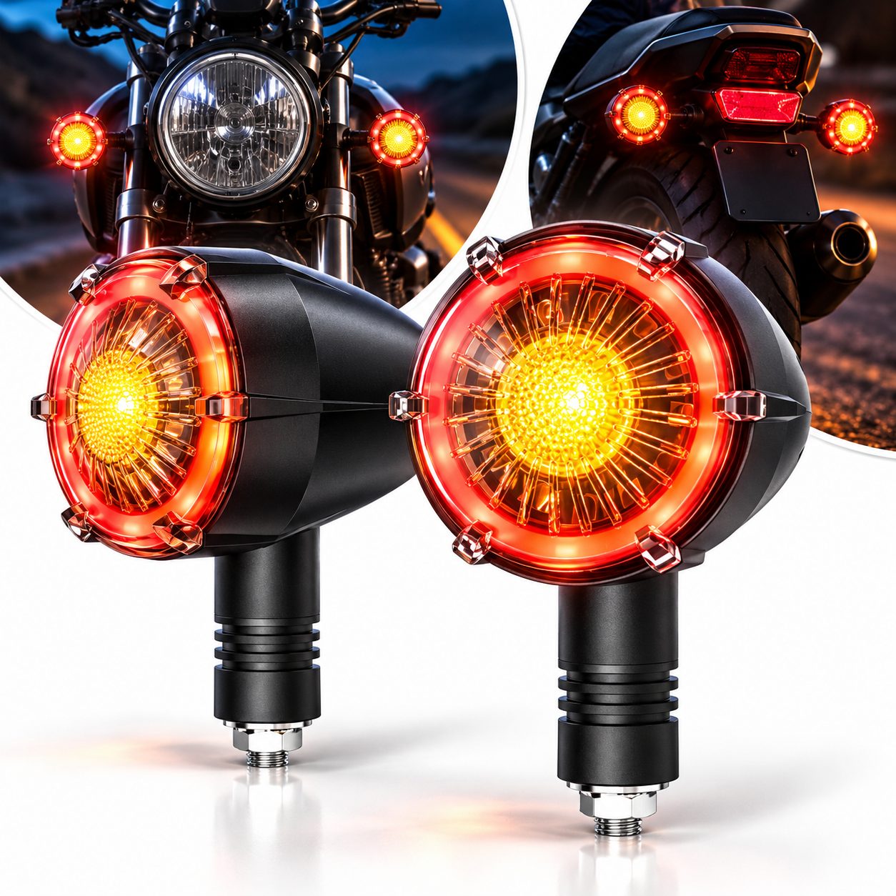 Clignotants LED pour Moto Couleur Rouge et Orange 2pcs