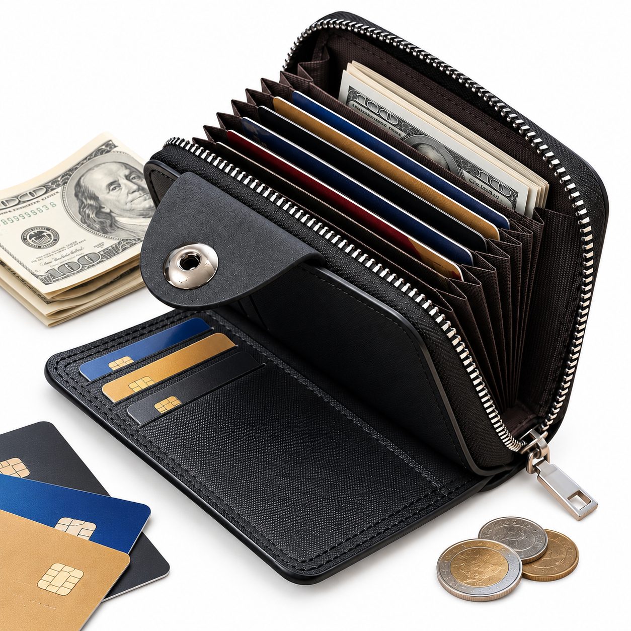 Portefeuille Porte-Cartes Sécurisé Zippé en Simili Cuir Bovi
