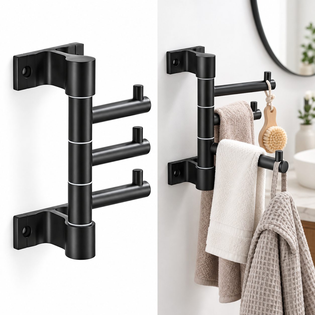 Porte-Serviettes Mural Pivotant 3 Bras Supporte 6KG