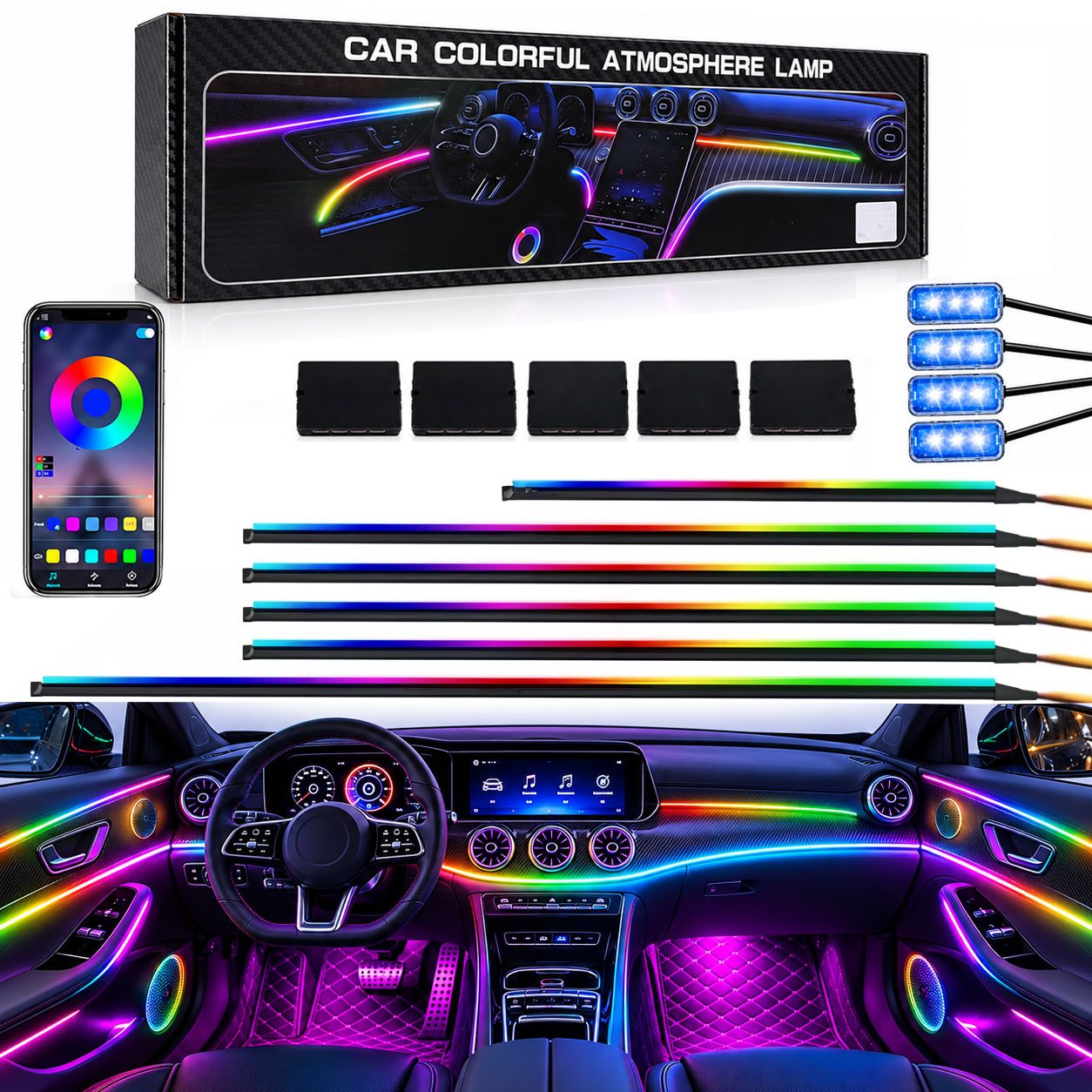 Kit d'Éclairage d'Ambiance LED RGBIC Acrylic pour Voiture