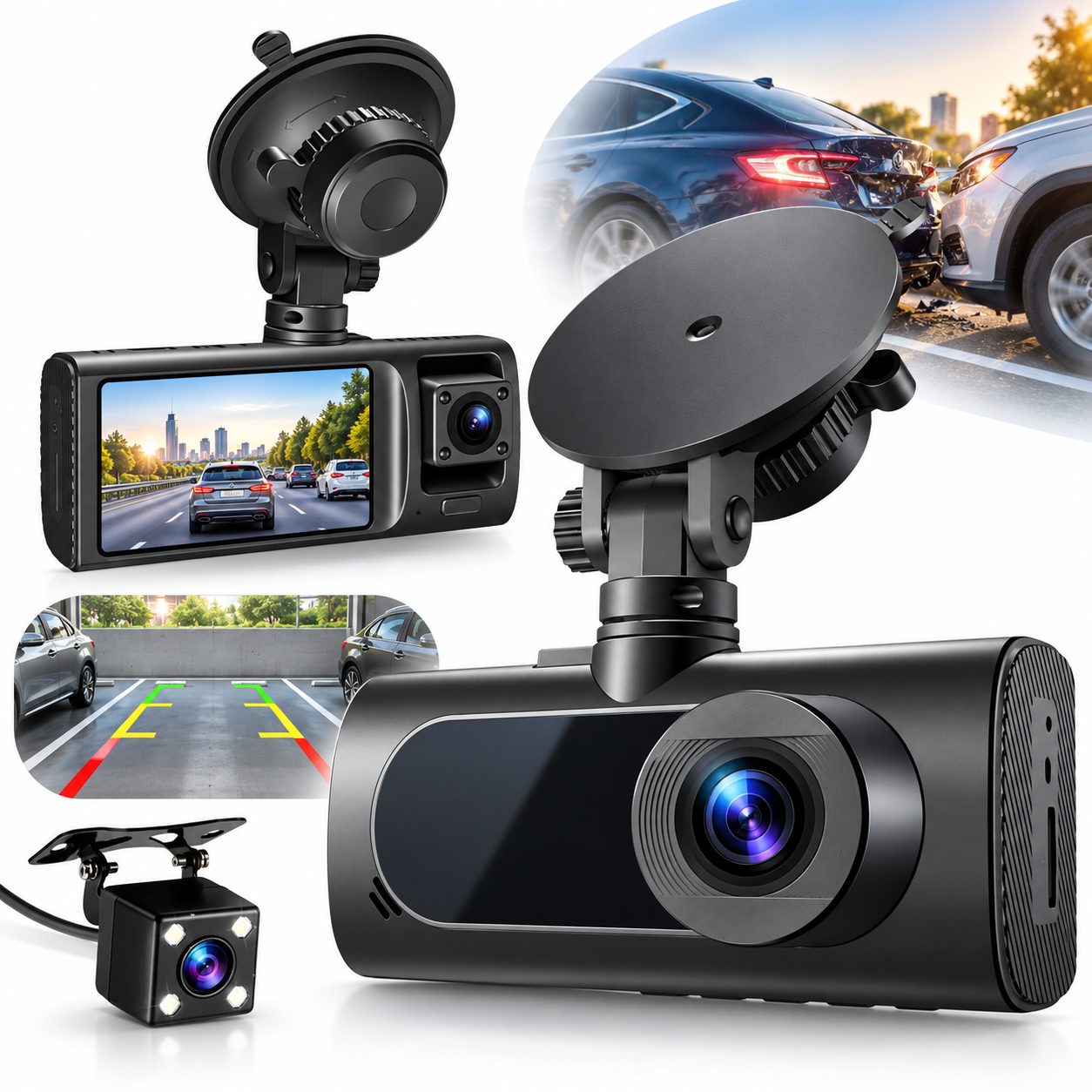 Caméra de Tableau de Bord Triple 3 Canaux et Dashcam Grand Angle