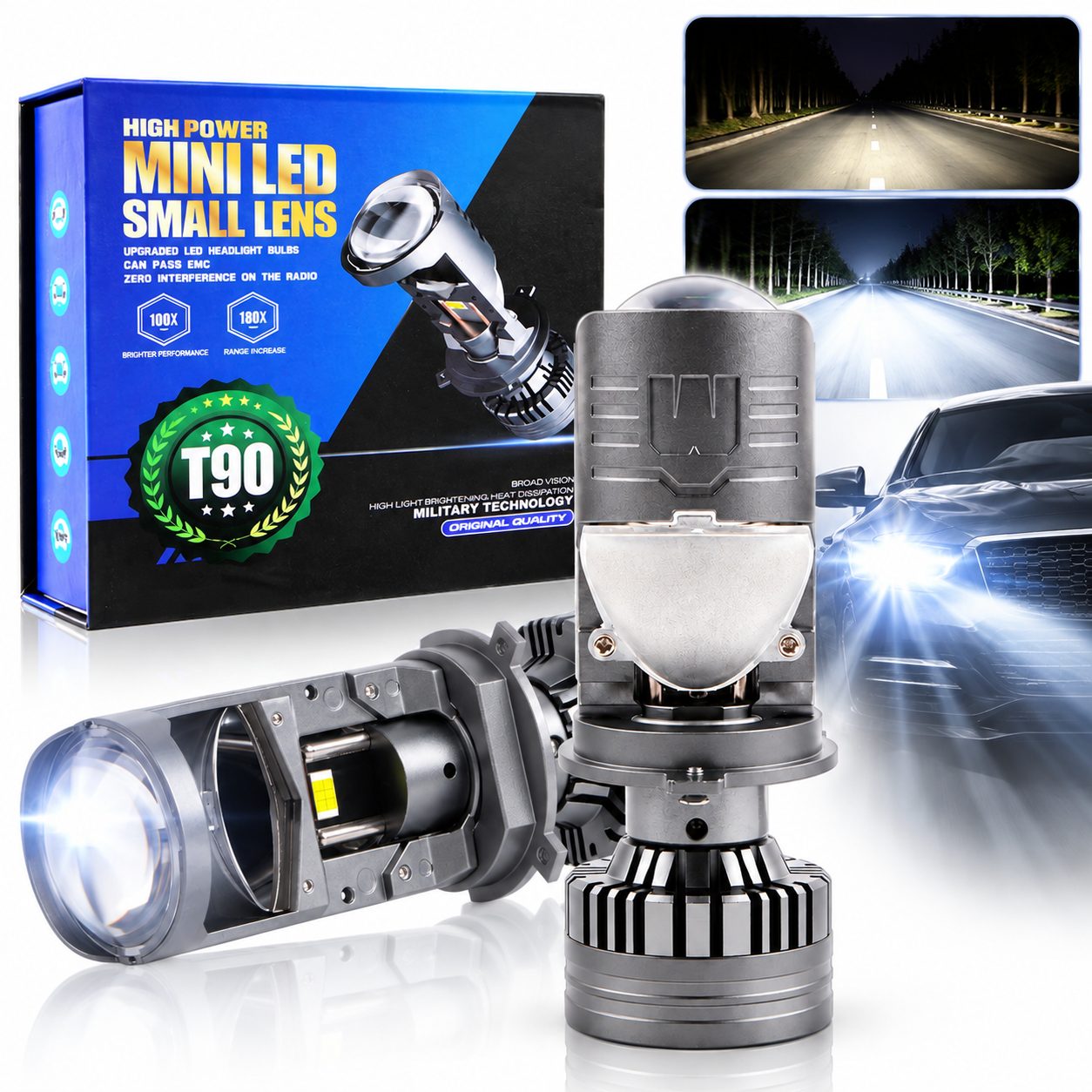 Mini Loupe Laser T90 H4 140W et Phares LED 6000K