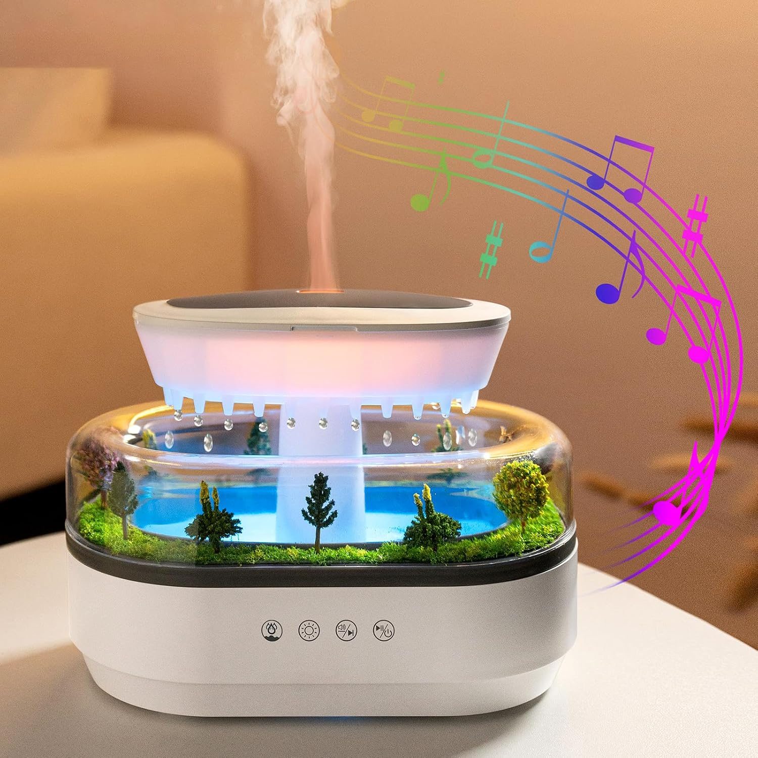 Humidificateur d'Air Effet Gouttes de Pluie et Diffuseur d'Huiles Essentielles
