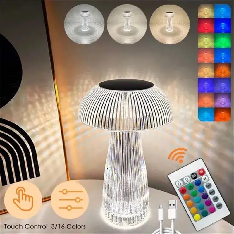 Veilleuses transparentes avec télécommande tactile en forme de champignon