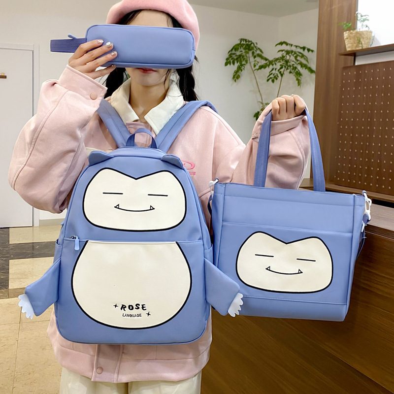 Ensemble de Sacs Snorlax 3Pcs Design Kawaii Bleu