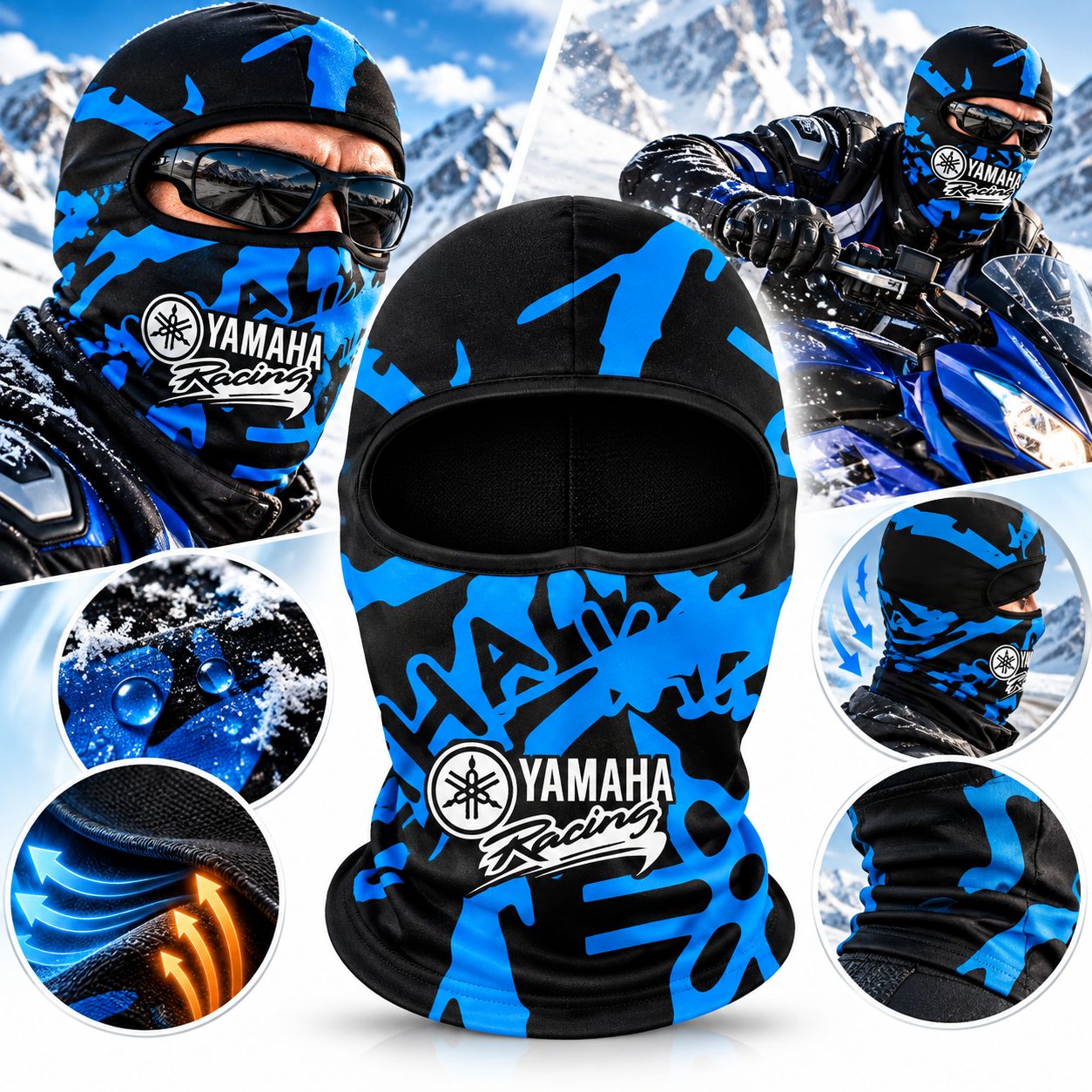 Cagoule Moto Thermique Balaclava Yamaha Bleu
