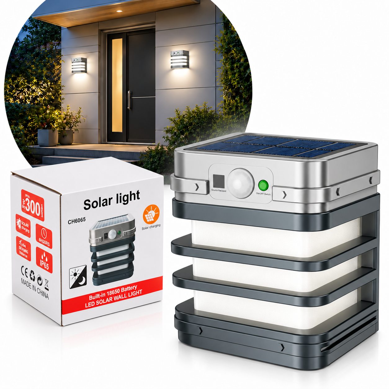 Lampe Applique Murale Solaire Intelligente à LED