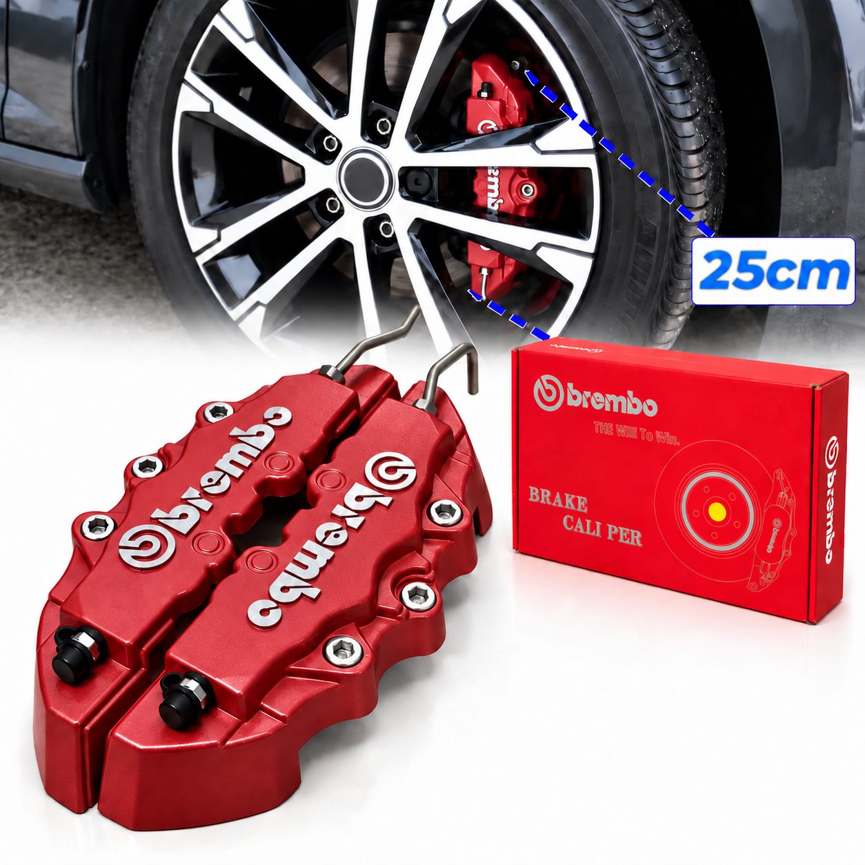 Lot de 2 Caches Étriers de Frein Décoratifs Rouge en Fonte 25cm