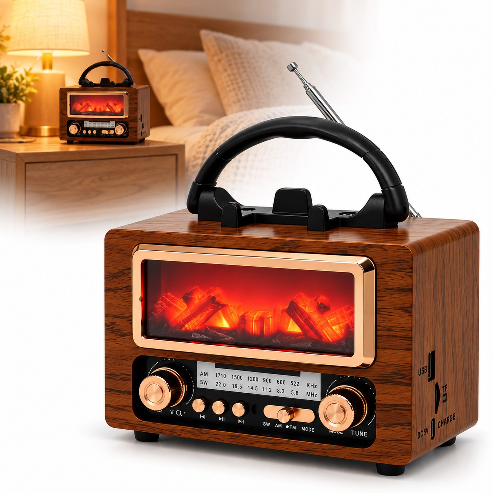 Radio Rétro Bluetooth NS-901BT avec Effet Braises Lumineuses