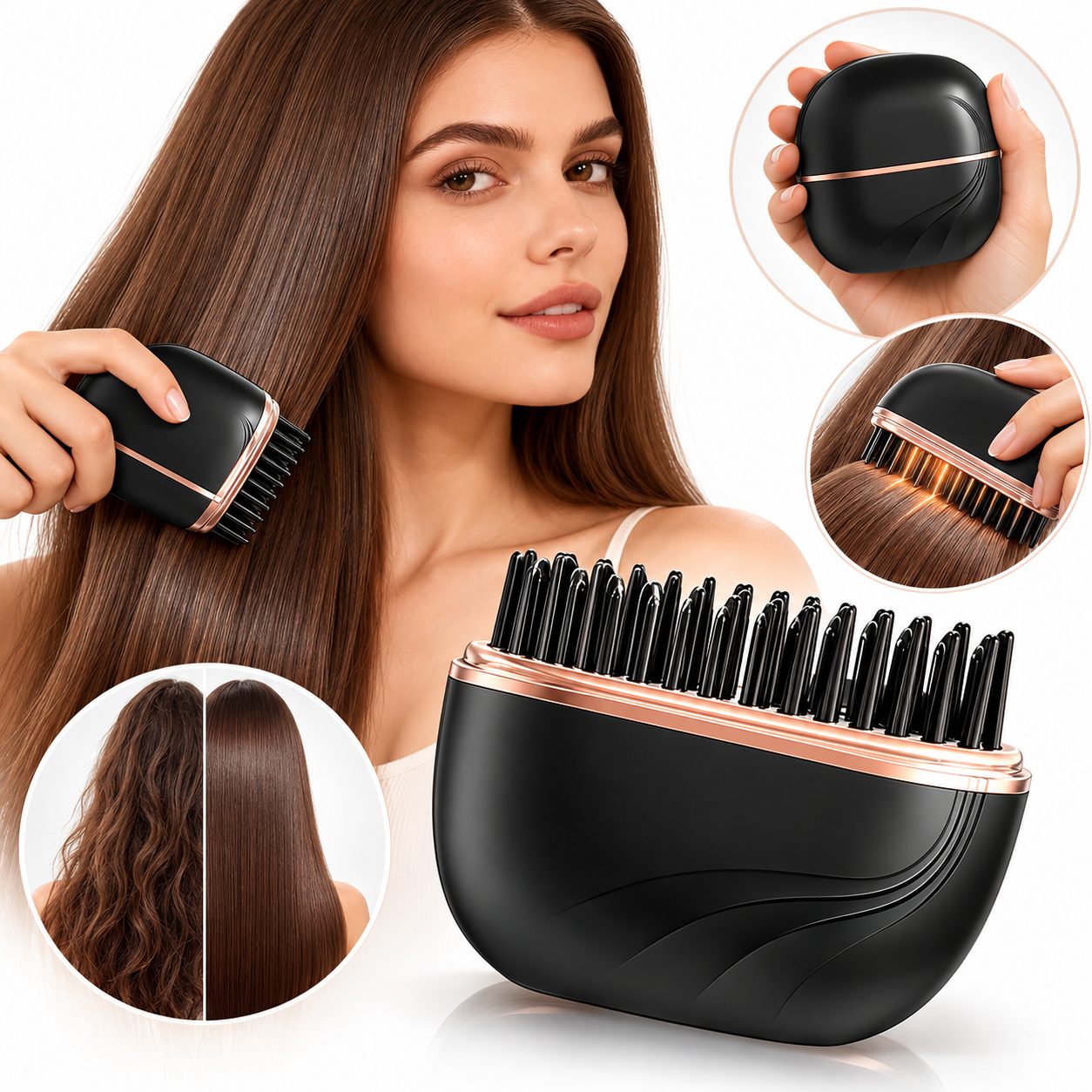 Brosse Lissante Chauffante Sans Fil HB-208