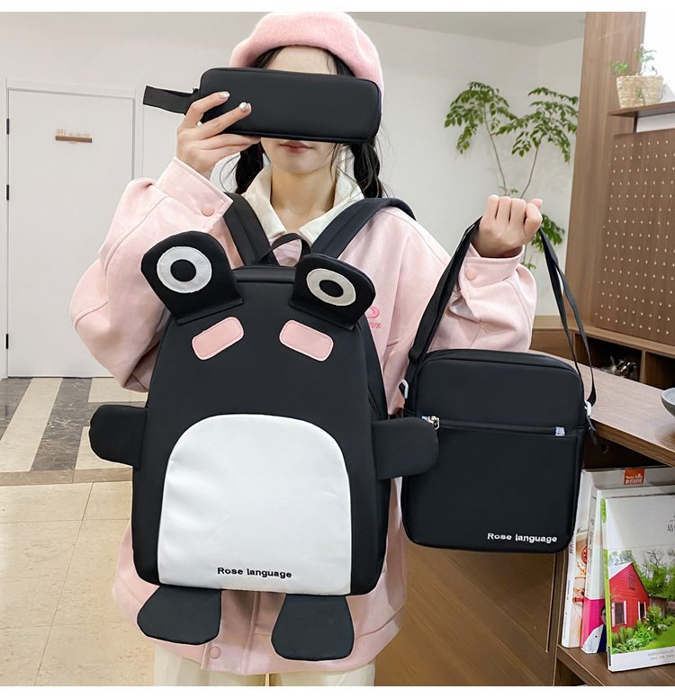 Sac à Dos Scolaires Enfant 3 en 1 Motif Grenouille Rose Language Style Dos Kawaii Noir SACKDS32N