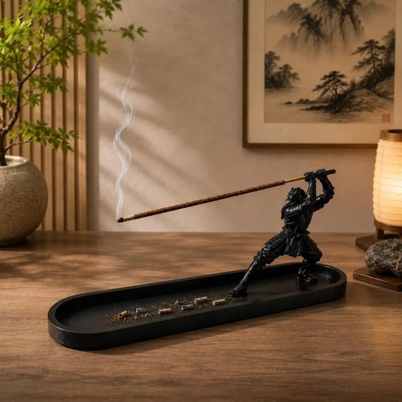 Porte-Encens Samurai Japonais avec Bac Récupérateur de Cendres